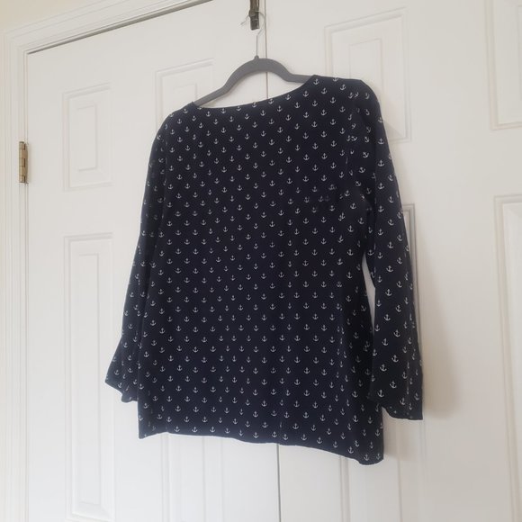 J Crew 100% Silk Nautical Blouse - Size 12 - Navy w/ Anchor Print - Picture 8 of 13